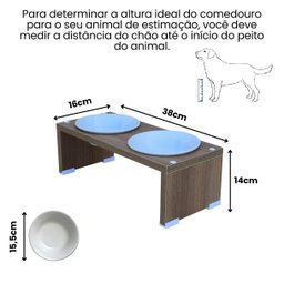 Comedouro Elevado Duplo Pet Gato Cachorro Mdf Nick - Porcelana - Amadeirado - 2