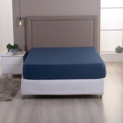 Lençol Avulso Casal Malha 100% Algodão c/ Elastico Azul Marinho