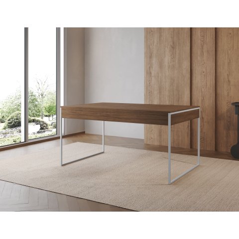 Mesa Industrial Filadélfia 137x90 Ferro Branco Tampo Amêndoa