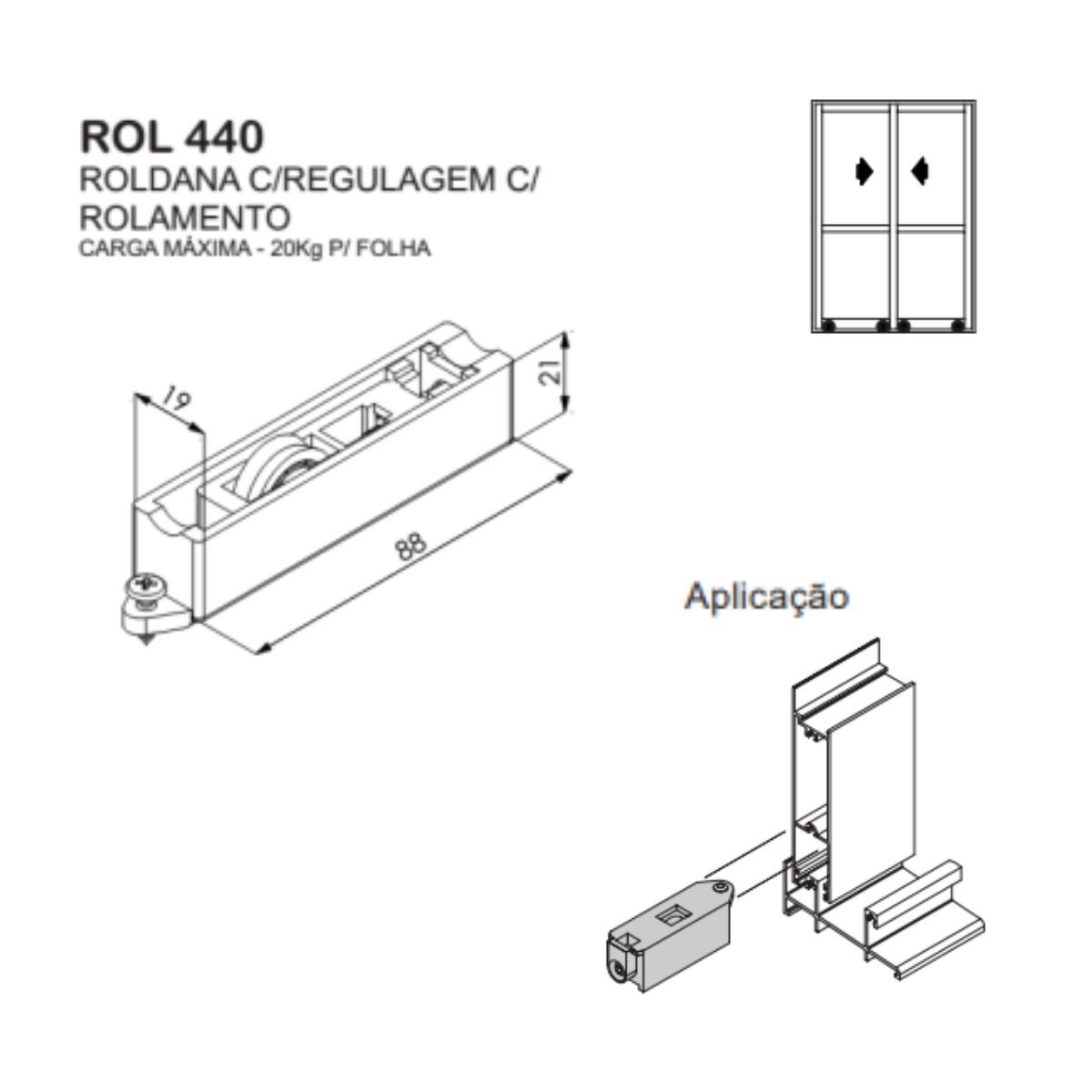 ROL 440 - Roldana simples com regulagem para janela e porta de correr de alumínio Suprema - 5