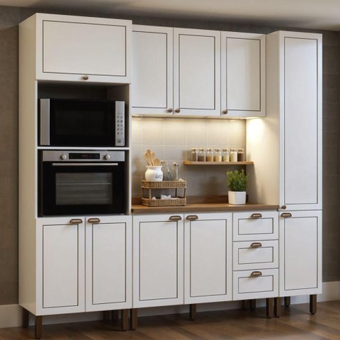Cozinha Completa Americana 10 Portas 3 Gavetas MDF 230cm Branca com Ébano