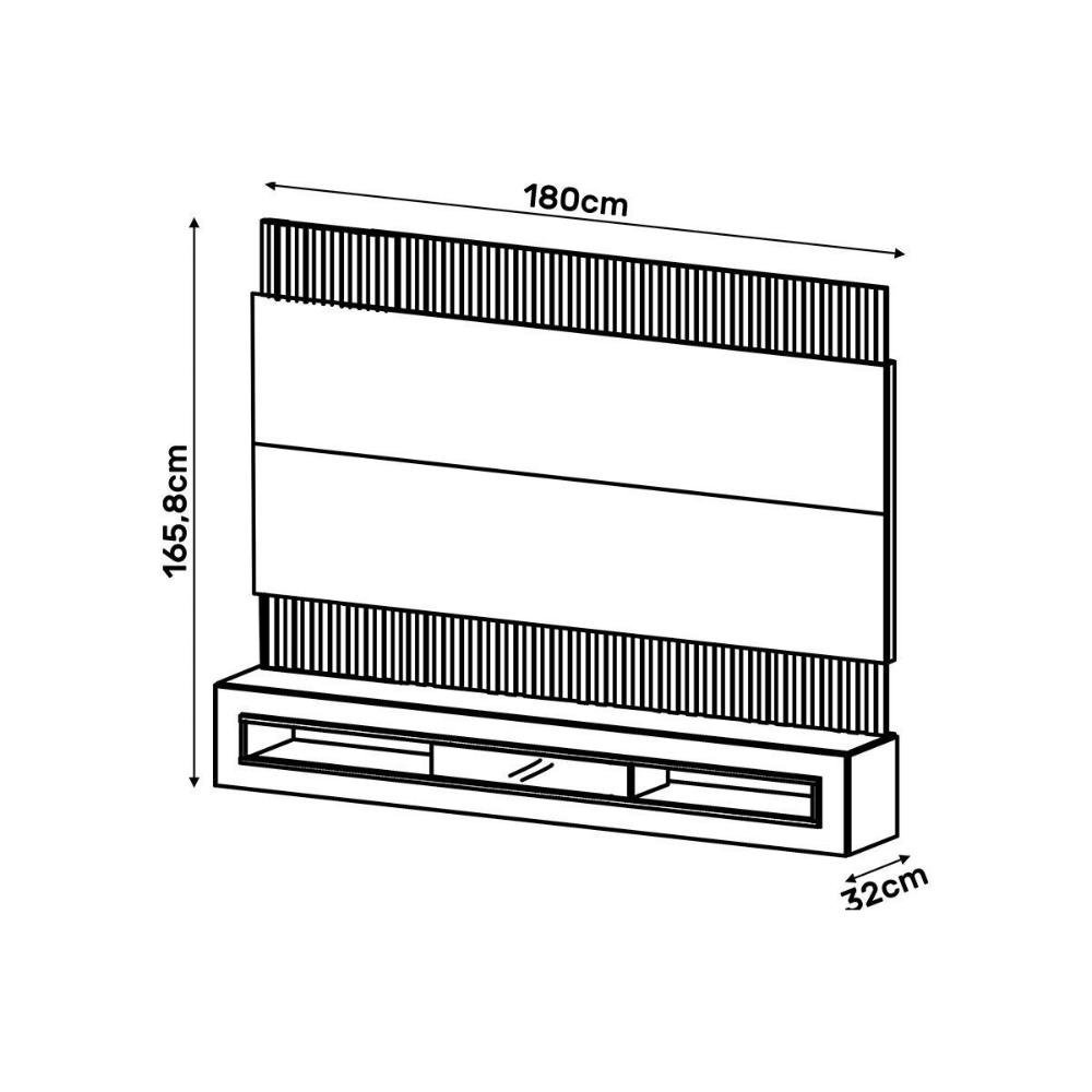 Home P/tv até 65 Polegadas Belutti C/ Led Ripado 180x165cm Griz/carvalho - Dj Móveis - 2