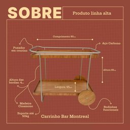 Carrinho Bar Adega Montreal Estilo Industrial Metal Champanhe - 6