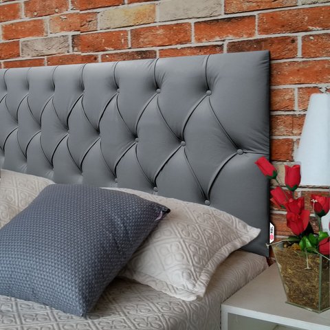 Cabeceira Estofada King Capitonê Luna Corino Cinza 195 X 80 cm RBL