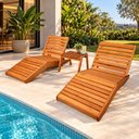 Ver imagem 1 de Conjunto com 2 Espreguiçadeiras Poltrona Mawi de Madeira Maciça + Mesa Lateral