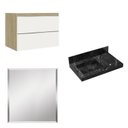 Ver imagem 2 de Conjunto para Banheiro com Espelho, Gabinete e Lavatório em Porcelanato com Cuba Esculpida 80cm Branco/Black