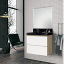 Ver imagem 1 de Conjunto para Banheiro com Espelho, Gabinete e Lavatório em Porcelanato com Cuba Esculpida 80cm Branco/Black