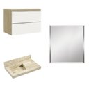 Ver imagem 2 de Conjunto para Banheiro com Espelho, Gabinete e Lavatório em Porcelanato com Cuba Esculpida 80cm Branco/Travertino