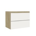 Ver imagem 3 de Conjunto para Banheiro com Espelho, Gabinete e Lavatório em Porcelanato com Cuba Esculpida 80cm Branco/Travertino