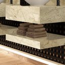 Ver mais imagens de Conjunto Max para Banheiro Espelho, Bancada Com Cuba Esculpida e Prateleira Em Porcelanato 60cm 