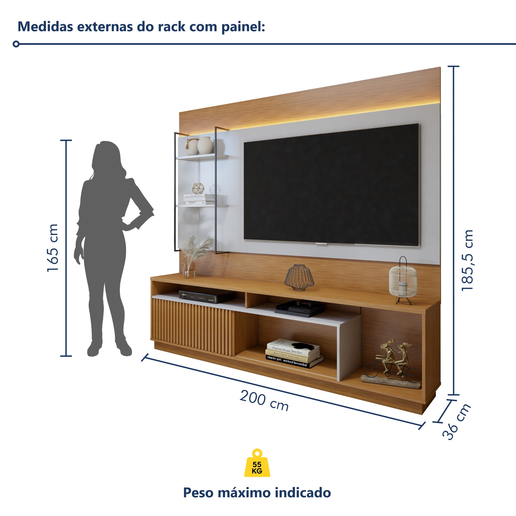 Rack com Painel Granada com LED para TV até 65 Polegadas - 7