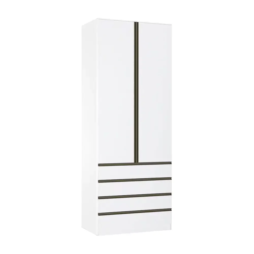 Guarda Roupa Solteiro 2 Portas 4 Gavetas 90cm Slim Branco/Branco ...