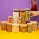 Ver imagem 6 de Kit 11 Potes de Vidro com Tampa de Bambu Herméticos Quadrados - Tüd