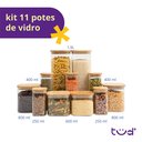 Ver imagem 3 de Kit 11 Potes de Vidro com Tampa de Bambu Herméticos Quadrados - Tüd