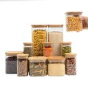 Ver imagem 2 de Kit 11 Potes de Vidro com Tampa de Bambu Herméticos Quadrados - Tüd