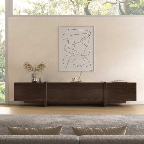 Rack 220 cm TV 85 Modular para Sala Grande 3 Portas Madeira Cor Imbuia Leila Idimex
