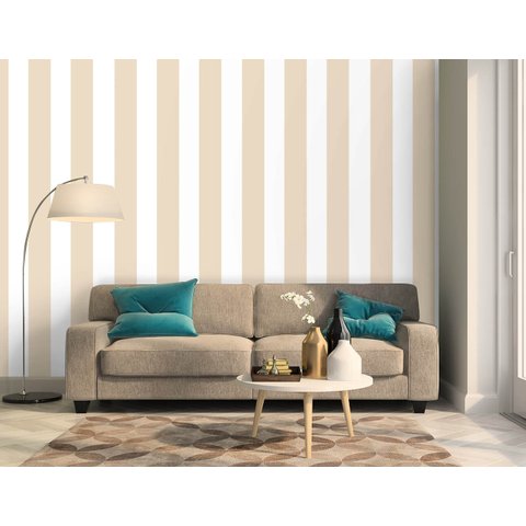 Papel de Parede Listrado Bege e Branco Arte Destaque 2,50 Metros