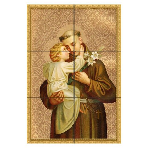 Quadro Santo Antônio Abraçando Menino Jesus 60x40 em Azulejos