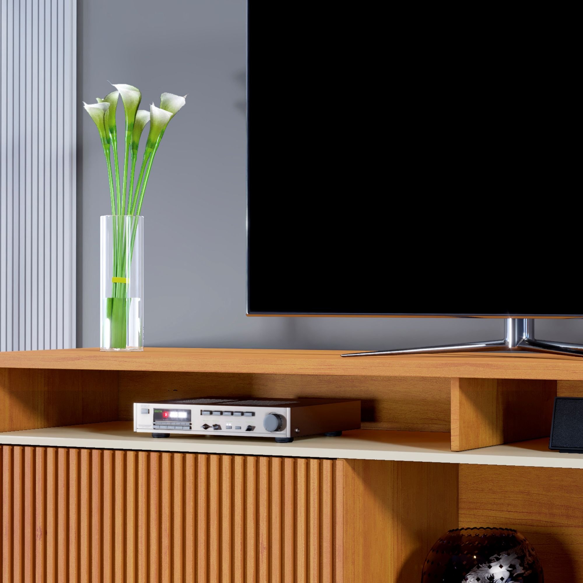 Rack para TV até 75 Polegadas 100% MDF Ripado Granada - 7
