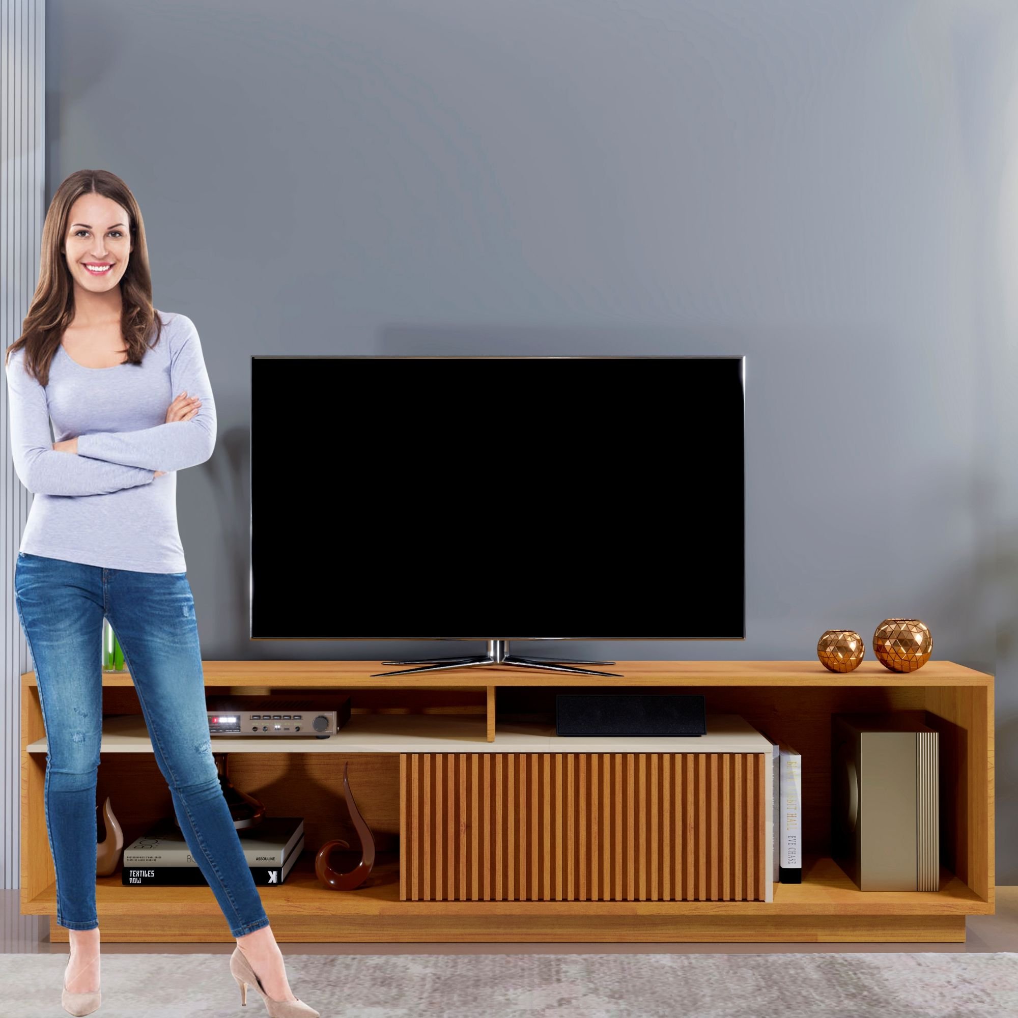 Rack para TV até 75 Polegadas 100% MDF Ripado Granada - 8