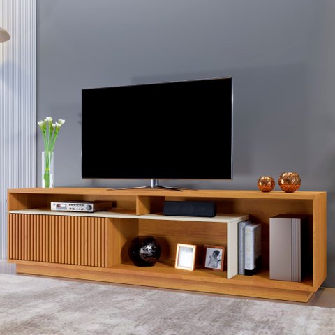 Rack para TV até 75 Polegadas 100% MDF Ripado Granada