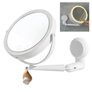 Espelho Giratorio 360 Graus 3 Tons Touch Led 5x Aumento Usb Bateria Recarregavel Parede Banheiro Ang