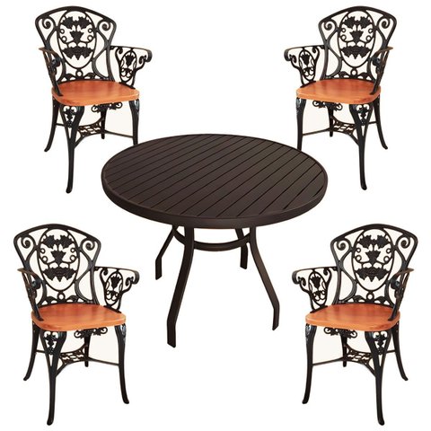Jogo de Mesa 90cm Aluminio 4 Cadeiras Viena Malbec Assento Madeira Jantar Cozinha Varanda