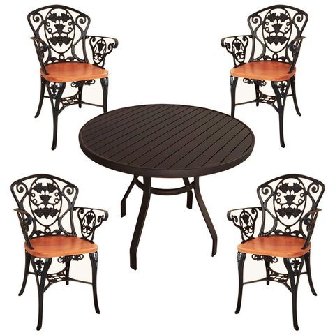 Jogo de Mesa 90cm Aluminio 4 Cadeiras Viena Malbec Assento Madeira Jantar Cozinha Varanda
