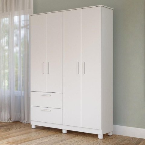 Guarda-Roupa Infantil 100% MDF 4 Portas e 2 Gavetas 129cm Multimóveis Crper-GRP134 Branco