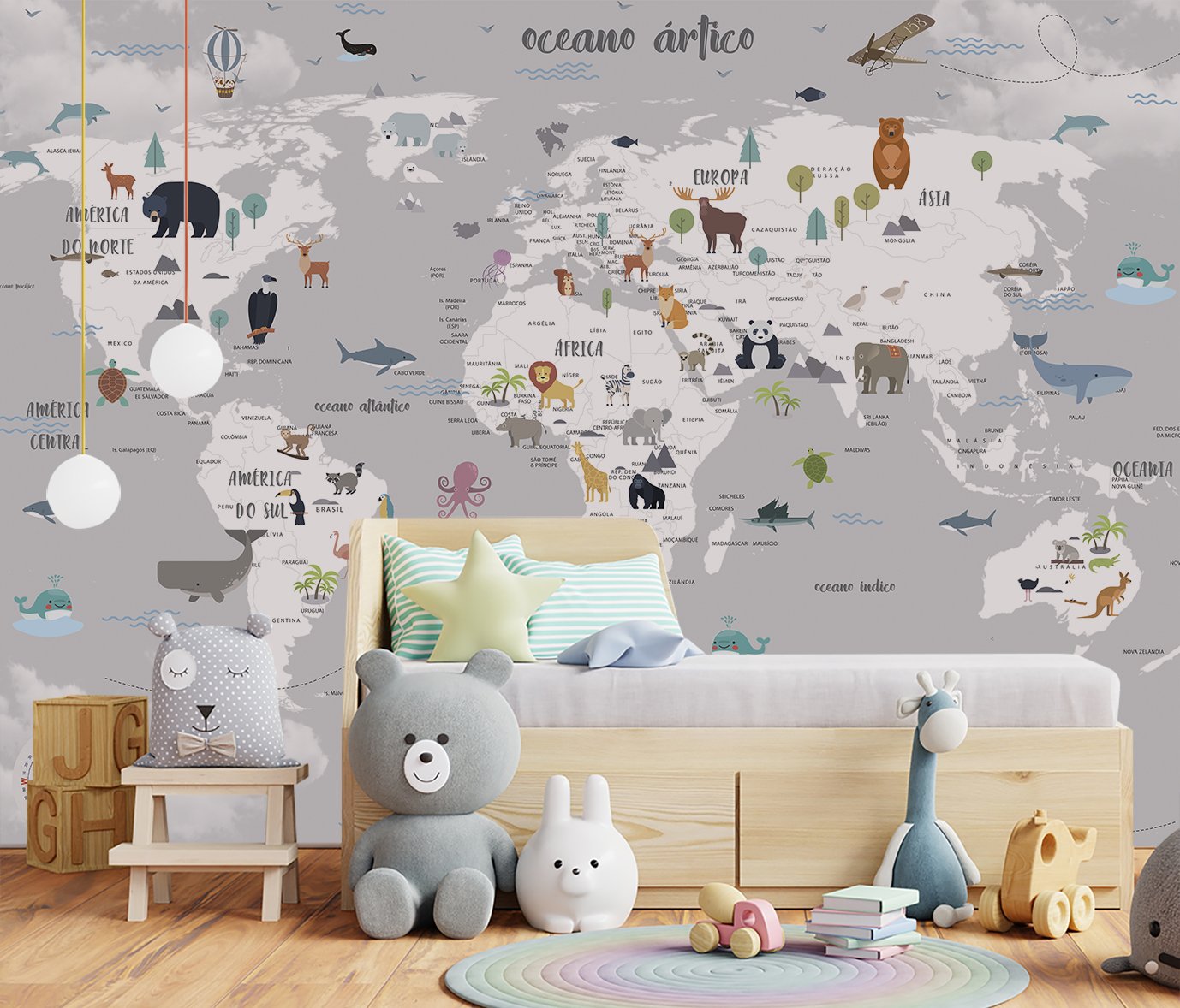 Papel de parede infantil mapa mundi para quarto de bebê M² VR54 - 3