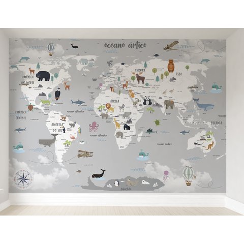 Papel de parede infantil mapa mundi para quarto de bebê M² VR54
