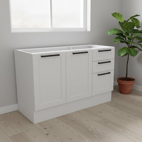 Balcão de Cozinha 2 Portas e 3 Gavetas com Divisor de Talheres 120cm Grazi MDF Branco