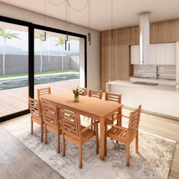 Conjunto Mesa com 8 Cadeiras Empilháveis Madeira Maciça  - 1