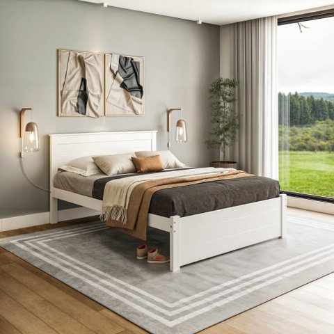 Cama Casal Essenza em Madeira Maciça Mv Branco