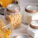 Ver imagem 5 de Kit 12 Potes de Vidro 1,2l Quadrado com Tampa Metal Mantimentos Rosé Gold Gran Gastro Lyor