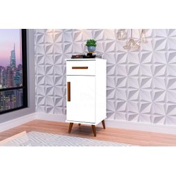 Multi Buffet aparador Balcão Bucareste retrô 1 gaveta alto cor Branco brilho PASSE BEM - 2