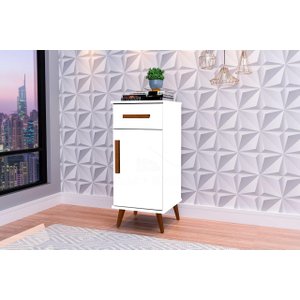 Multi Buffet aparador Balcão Bucareste retrô 1 gaveta alto cor Branco brilho PASSE BEM