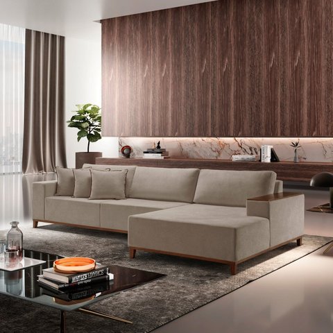 Sofá 4 Lugares com Chaise Linho 270cm Grécia Yescasa