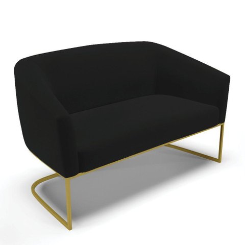 Sofá Namoradeira 2 Lugares Base Industrial Dourado Stella Linho D03 - D'Rossi Cor A79 Preto
