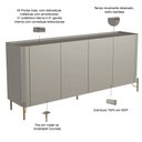 Ver imagem 2 de Buffet para Sala de Jantar 4 Portas 1 Gaveta Pés Industrial Dourado Naim I03 Grigio - Lyam