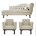 Ver imagem 1 de Kit Diva Recamier Juliana 120cm Lado Esquerdo e 2 Poltrona Classic Linho Bege - Amarena Móveis