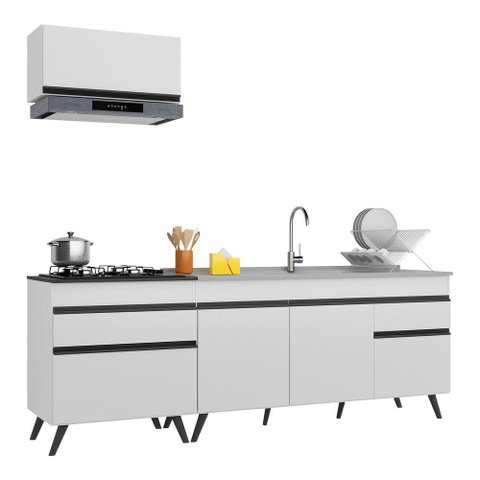 Armário de Cozinha Compacta 220cm Veneza Multimóveis V2074 Branco/Preto