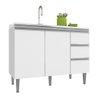 Balcão de Pia Cozinha 120 Cm ATHENA 2 Portas 3 Gavetas MDP 15mm Branco - Megasul - 1