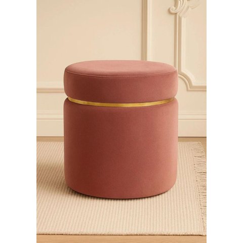 Puf Cinta Dourada Superior Rosa Queimado em Tecido Veludo