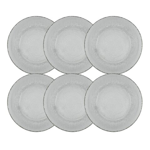 Conjunto 6 Pratos Sobremesa Vidro Transparente Forjado