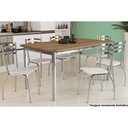Ver imagem 1 de Mesa de Sala Jantar Reno C/ Tampo Madeira 160cm + 6 Cadeiras Portugal Cromada - Assento Branco 106