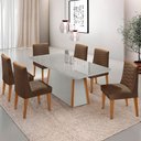 Ver imagem 1 de Mesa de Jantar Diane 180cm Tampo Mdf Vidro com 6 Cadeiras Eloise Moderna Mobília