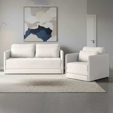 Sofá e Poltrona Cama Retratil Compacta Dália Fixa Veludo K01 - D’Rossi