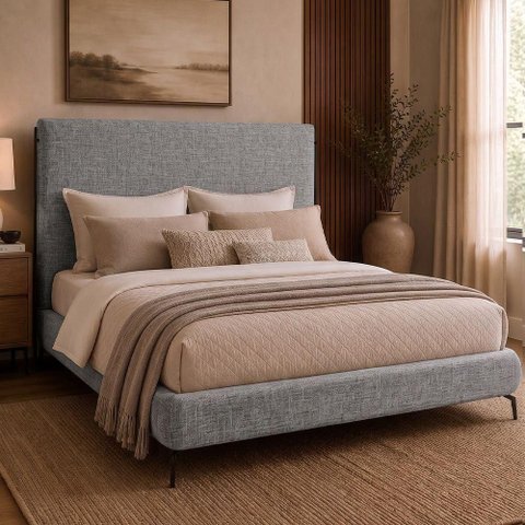 Cama Japonesa com Cabeceira Almeriaharu Queen Linho Cinza - Sallar Home