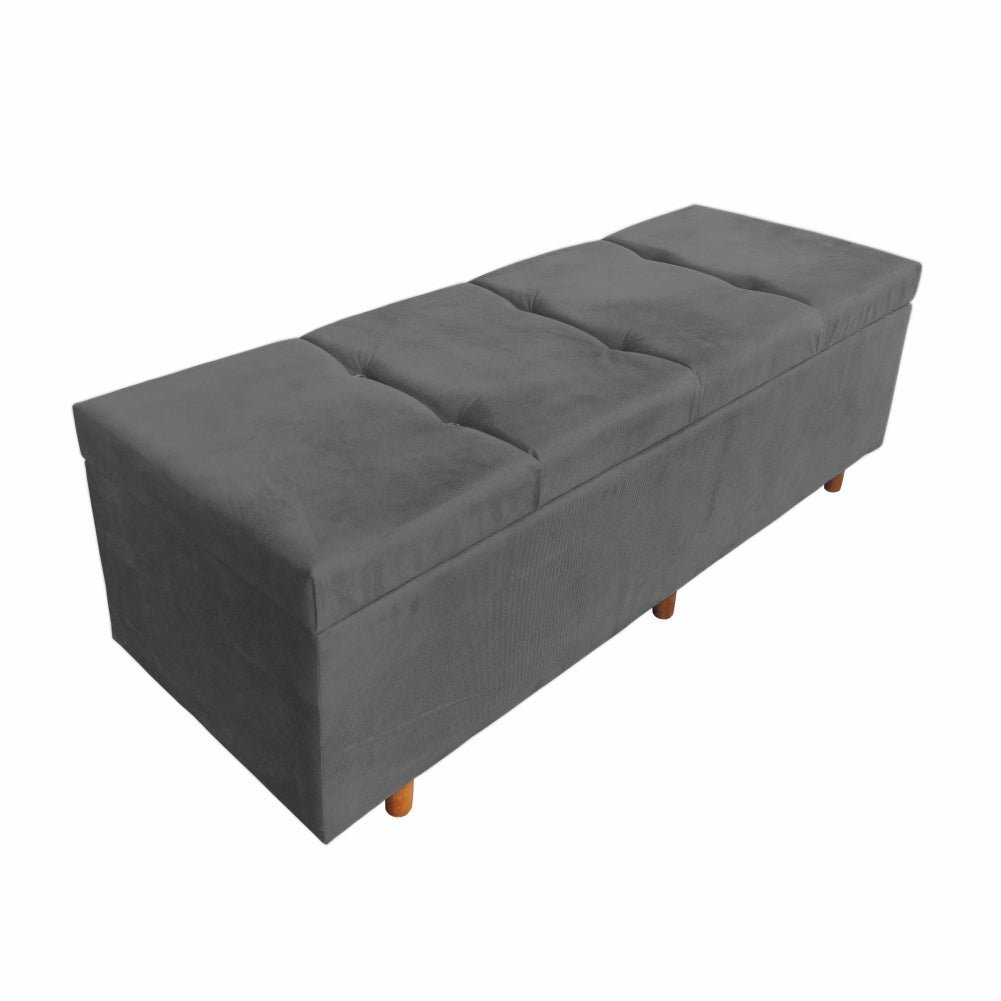 Calçadeira Baú Madri Solteiro 90 cm Suede Cinza